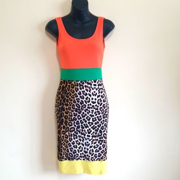 Multicolored Lepard Print Dress Sz Medium - Picture 2 of 6